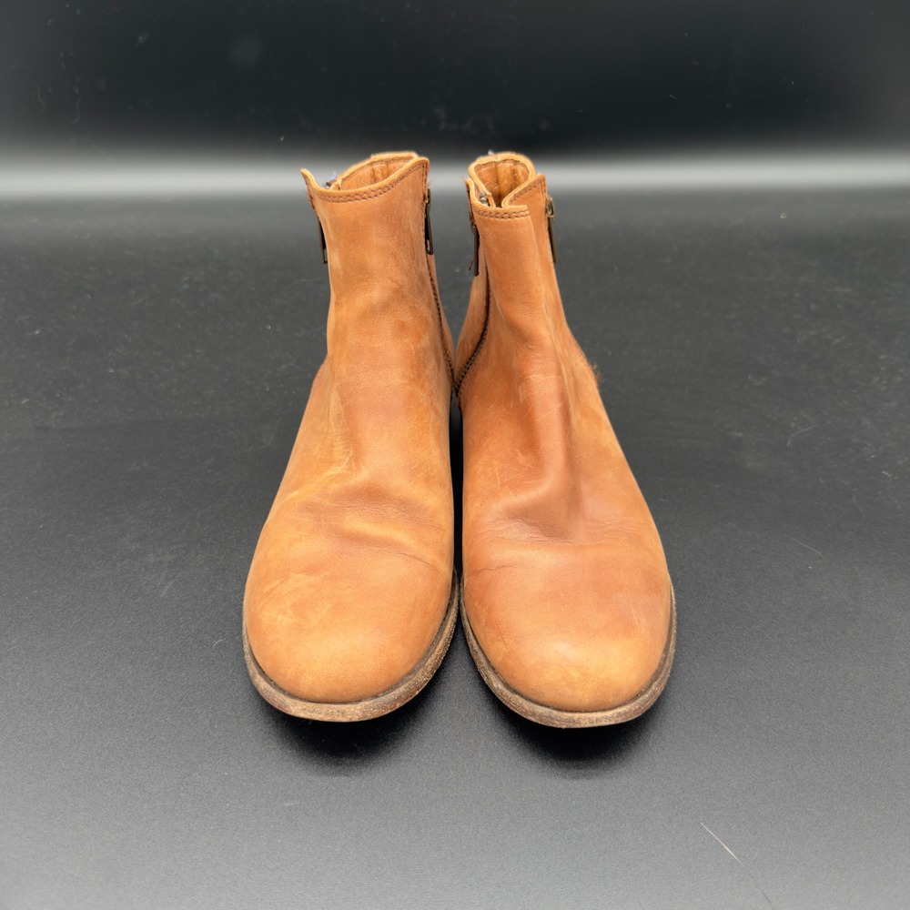 Frye Melissa Cognac Leather Ankle Boots Side Zip 7.5B 3478804-COG